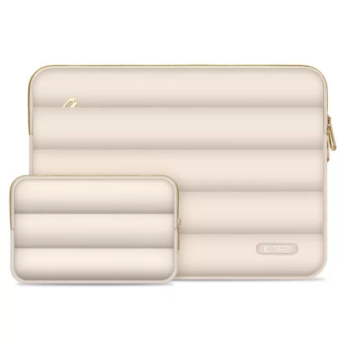 Tech-Protect Puffy univerzális laptop táska / tartó, ütéscsillapító habréteggel, plüss béléssel, 13-14col, bézs