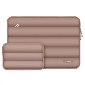  Tech-Protect Puffy univerzális laptop táska / tartó, ütéscsillapító habréteggel, plüss béléssel, 15-16col, mogyoróbarna