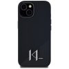 Karl Lagerfeld Silicone Shadow Metal Initial iPhone 15 hátlap tok kameravédelemmel, MagSafe, fekete
