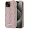 Karl Lagerfeld Leather Monogram Metal Logo iPhone 15 hátlap tok, MagSafe, rózsaszín