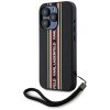 Karl Lagerfeld Saffiano Athleisure Stripes Cord iPhone 15 Pro Max hátlap tok csuklópánttal, fekete-piros