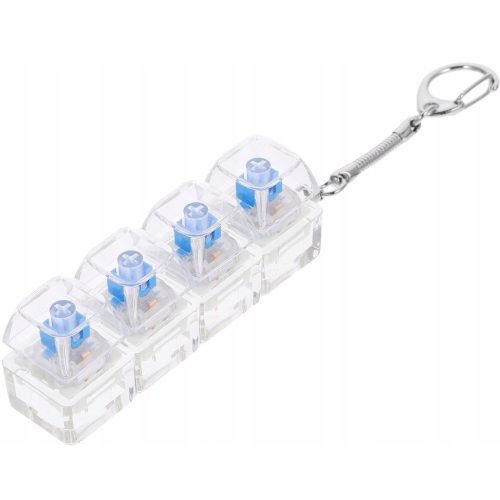 Stresszoldó billentyűzetes kattintós játék + kulcstartó, 4 billentyűs, átlátszó/kék