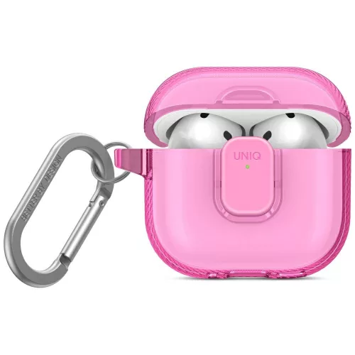 Uniq Glase Pro Apple AirPods 4 tok karabinerrel, rózsaszín
