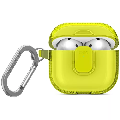 Uniq Glase Pro Apple AirPods 4 tok karabinerrel, sárga