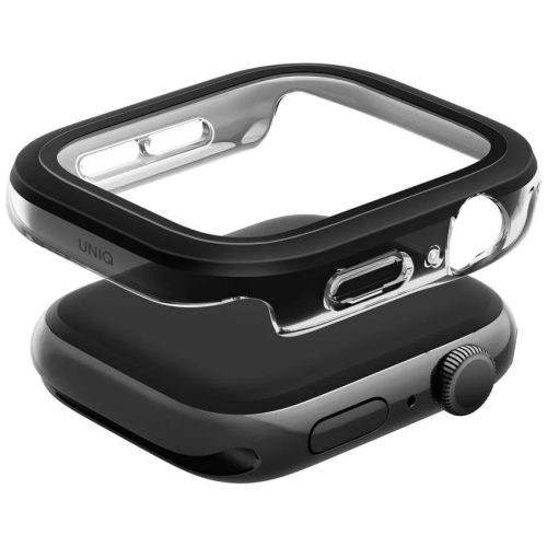 Uniq Voute Apple Watch 11 / Watch 10 46mm műanyag tok, tempered glass kijelzővédő üvegfóliával, fekete