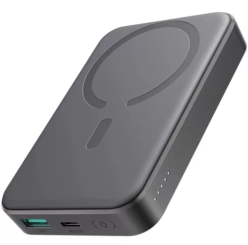 Joyroom JR-W020 Powerbank / külső akkumulátor, USB-A port, USB-C port, MagSafe kompatibilis, USB-C-USB-C, 0.25m kábellel, 10000mAh, 20W, fekete