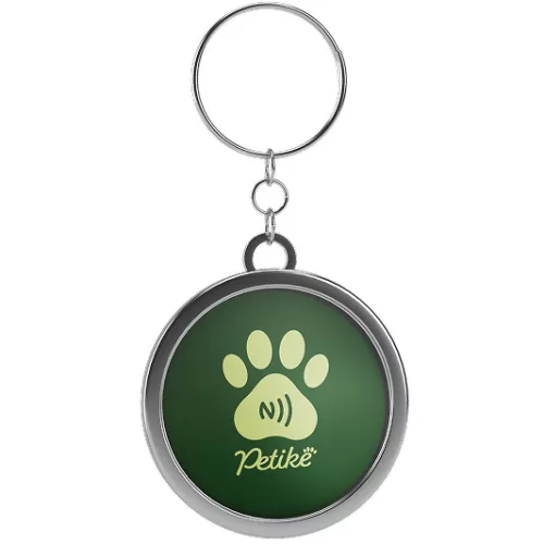 Petike kutyabiléta / kutyacímke, nyakörvre akasztható, NFC, zöld