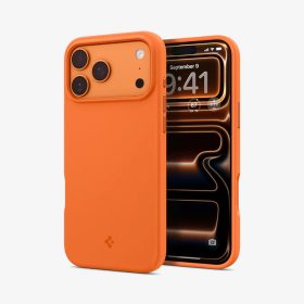   Spigen Silicone Fit MagFit Apple iPhone 17 Pro tok, MagSafe, Cosmic Orange, narancs