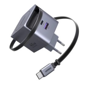   Ugreen X614 USB-C + USB-A hálózati töltő adapter USB-C kábellel, GaN, 45W, 3A, szürke