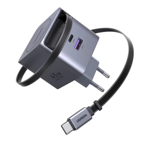 Ugreen X614 USB-C + USB-A hálózati töltő adapter USB-C kábellel, GaN, 45W, 3A, szürke