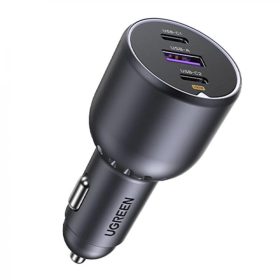   Ugreen CD130 2x USB-C + USB-A autós töltő, 130W, PD, fekete