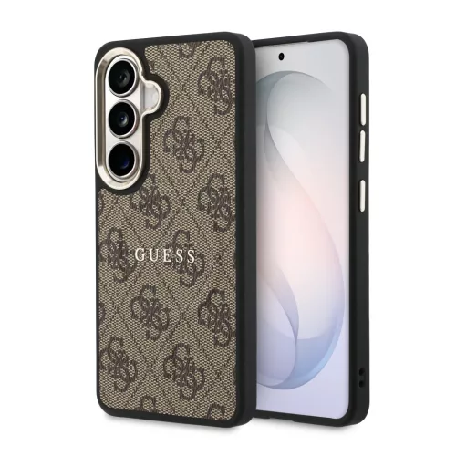 Guess PU Leather 4G Gold Frame Samsung Galaxy S26 Plus mágneses tok, barna