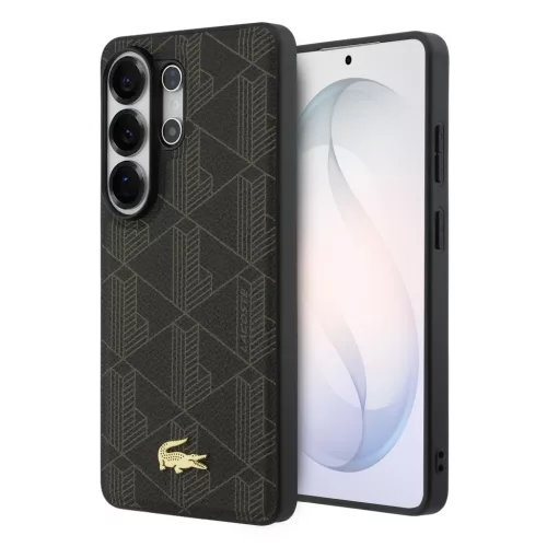 Lacoste PVC Blend Monogram Gold Logo Magnetic Samsung Galaxy S26 Ultra hátlap tok, MagSafe, barna