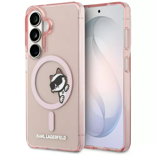 Karl Lagerfeld IML Choupette Peekaboo Logo Samsung Galaxy S26 mágneses tok, rózsaszín