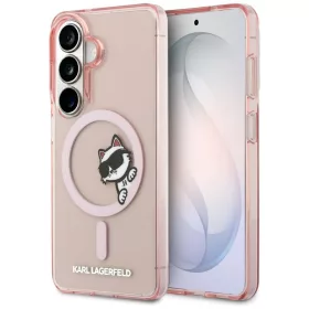   Karl Lagerfeld IML Choupette Peekaboo Logo Samsung Galaxy S26 Ultra mágneses tok, rózsaszín