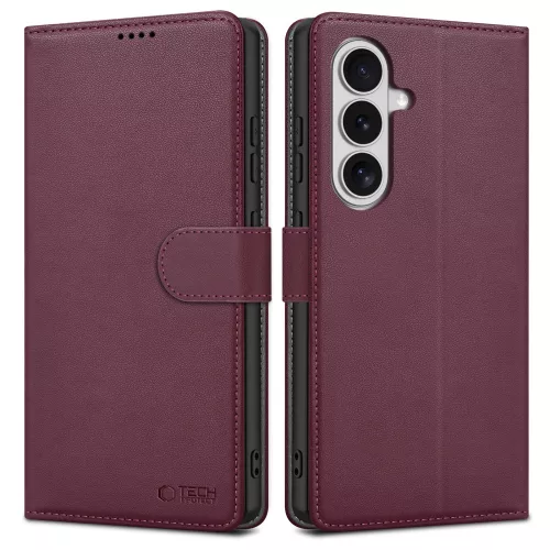 Tech-Protect Wallet Samsung Galaxy S26 flip / kinyitható tok kártyatartóval, bordó