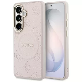   Guess Saffiano Peony Embossed Ring Samsung Galaxy S26 mágneses tok, MagSafe, rózsaszín