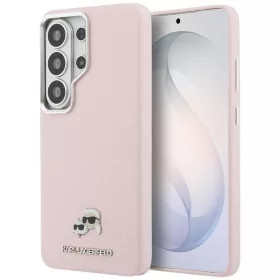   Karl Lagerfeld Saffiano KC Metal Logo Samsung Galaxy S26 Ultra mágneses tok, MagSafe, rózsaszín