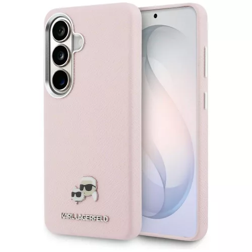 Karl Lagerfeld Saffiano KC Metal Logo Samsung Galaxy S26 mágneses tok, MagSafe, rózsaszín