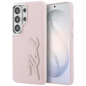   Karl Lagerfeld Grained Signature Metal Resin Logol Samsung Galaxy S26 Ultra tok, rózsaszín