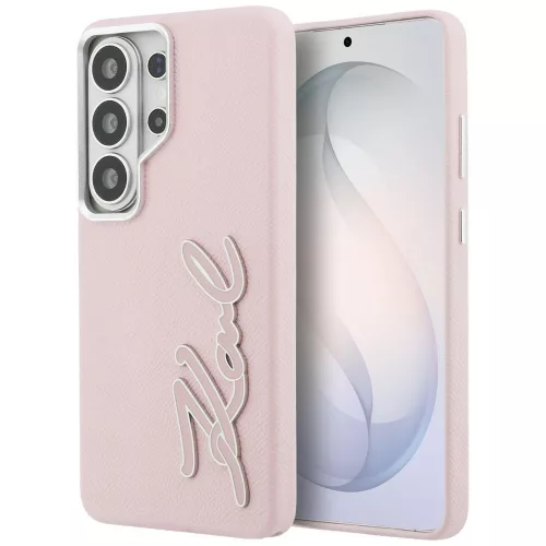 Karl Lagerfeld Grained Signature Metal Resin Logol Samsung Galaxy S26 Ultra tok, rózsaszín