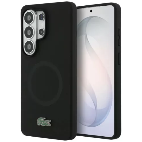 Lacoste Silicone Metal Croc Logo Samsung Galaxy S26 Ultra mágneses tok, MagSafe, fekete