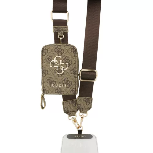 Guess Crossbody Strap PU 4G Metal Logo vállpánt / univerzális pánt pénztárcával, telefonra rögzíthető, barna