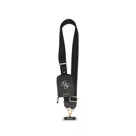   Guess Crossbody Strap PU 4G Metal Logo vállpánt / univerzális pánt pénztárcával, telefonra rögzíthető, fekete