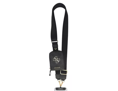 Guess Crossbody Strap PU 4G Metal Logo vállpánt / univerzális pánt pénztárcával, telefonra rögzíthető, fekete