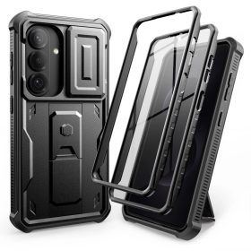   Tech-Protect Kevlar Cam+ Samsung Galaxy S25 FE tok kameravédelemmel, kitámasztóval, megerősített sarokkal, fekete