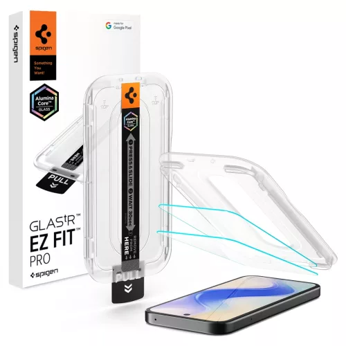 Spigen Glas.tR EZ Fit Pro Google Pixel 10a tempered kijelzővédő fólia felhelyező kerettel (2db)