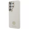 Guess Rhinestone Round Logo Samsung Galaxy S26 Ultra mágneses tok, MagSafe, bézs