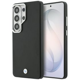   BMW Signature PU Leather Metal Logo Samsung Galaxy S26 Ultra MagSafe hátlap tok kameravédő peremmel, fekete