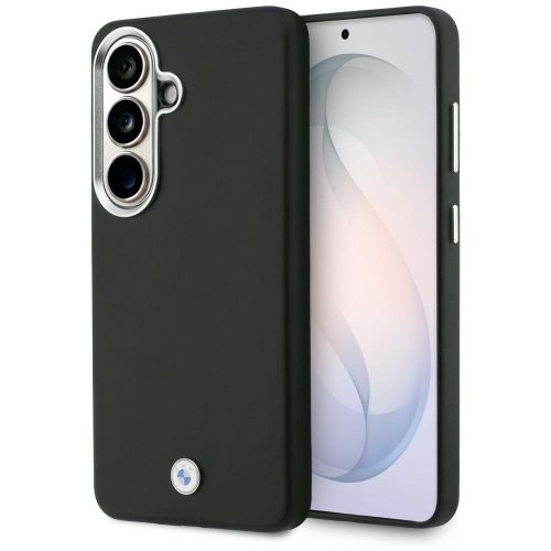 BMW Signature PU Leather Metal Logo Samsung Galaxy S26 Plus MagSafe hátlap tok kameravédő peremmel, fekete