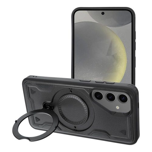 Frost Armor Samsung Galaxy A37 starabíró tok kitámasztóható gyűrűvel, fekete