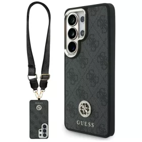   Guess 4G Big Rhinestone Triangle Strap Samsung Galaxy S26 Ultra mágneses tok pánttal, MagSafe, fekete