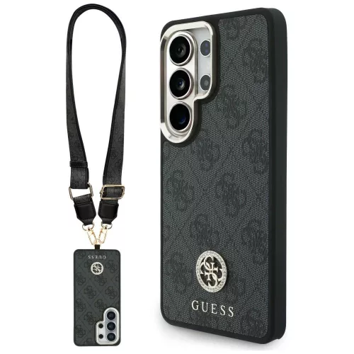 Guess 4G Big Rhinestone Triangle Strap Samsung Galaxy S26 Ultra mágneses tok pánttal, MagSafe, fekete