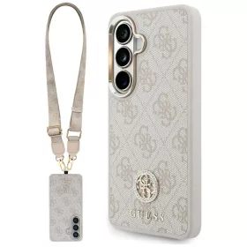   Guess 4G Big Rhinestone Triangle Strap Samsung Galaxy S26 mágneses tok pánttal, MagSafe, rózsaszín
