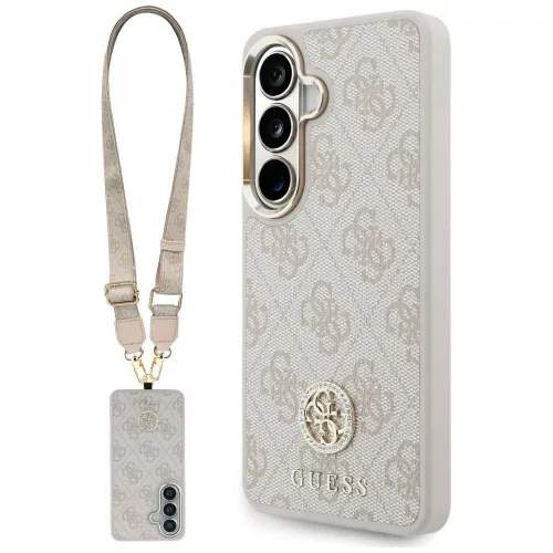Guess 4G Big Rhinestone Triangle Strap Samsung Galaxy S26 mágneses tok pánttal, MagSafe, rózsaszín