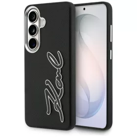   Karl Lagerfeld Grained Signature Metal Resin Logo Samsung Galaxy S26 tok, fekete