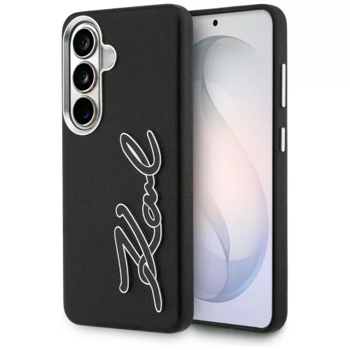 Karl Lagerfeld Grained Signature Metal Resin Logo Samsung Galaxy S26 tok, fekete