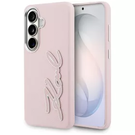   Karl Lagerfeld Grained Signature Metal Resin Logo Samsung Galaxy S26 tok, rózsaszín