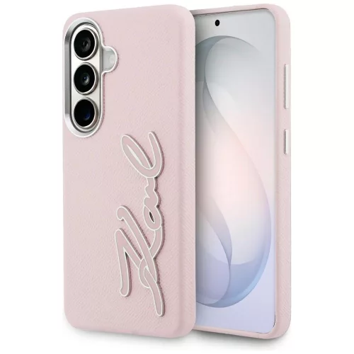 Karl Lagerfeld Grained Signature Metal Resin Logo Samsung Galaxy S26 tok, rózsaszín