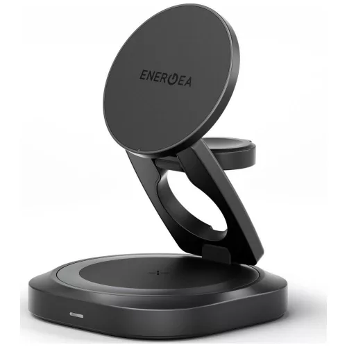 Energea Alumag GYRO 360 3in1 vezeték nélküli wireless töltő, forgatható, összecsukható, Qi2.2, 25W, fekete