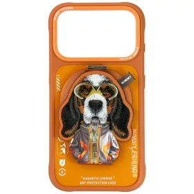   Nimmy Cool & Cute 2.0 Dog Apple iPhone 17 Pro hátlap tok, MagSafe medállal, kutya minta, narancs
