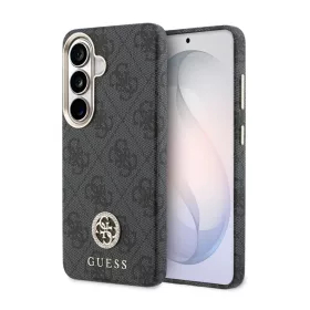   Guess PU Leather 4G Strass Logo Gold Frame Samsung Galaxy S26 mágneses tok, MagSafe, fekete-arany