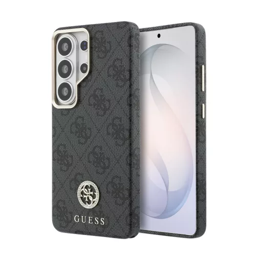 Guess PU Leather 4G Strass Logo Gold Frame Samsung Galaxy S26 Ultra mágneses tok, MagSafe, fekete-arany