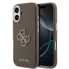   Guess PU Resin Logo Apple iPhone 17 tok kameravédő peremmel, barna-arany