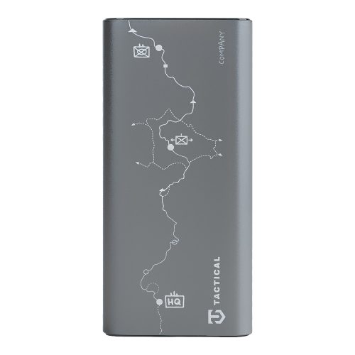 Tactical Squad Company USB-C Power bank / külső akkumulátor kijelzővel, 10000mAh, 30W, térkép minta, ezüst