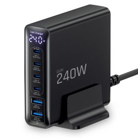   Tech-Protect DC240W 6 portos asztali töltő adapter, USB-C-USB-A, GaN, PD, QC3.0, 240W, fekete